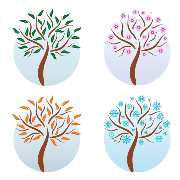 Quatre arbres saisonniers — Image vectorielle