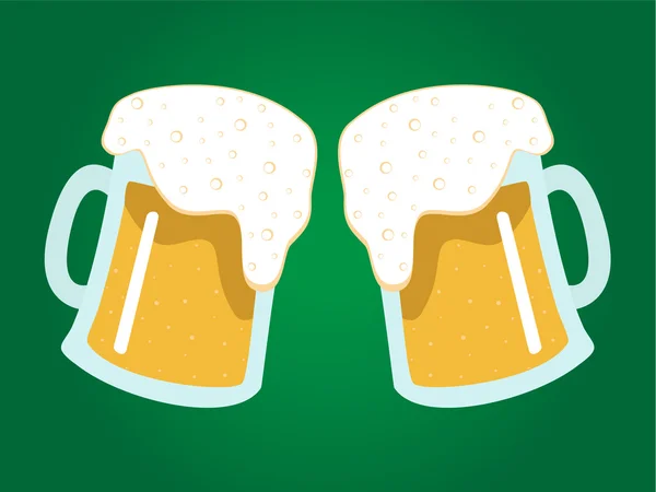 Two mugs of beer on green — Stock Vector