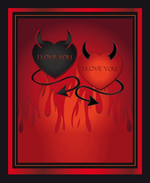 Devil Two Hearts, Valentine Card vector template congratulation — Stock Vector
