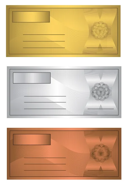 Rastrové kupón trio zlaté stříbrné bronzové šablona — Stock fotografie