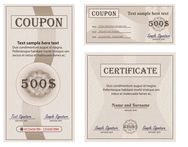 Vector cupón certificado colección papel plantilla — Vector de stock