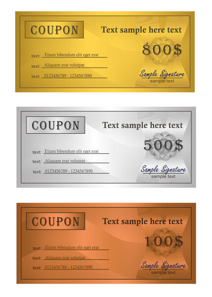 Vector Coupon trio Gold Silver Bronze template