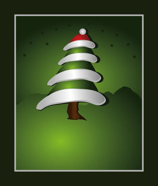 Frohe Weihnachten, verschneiter Baum mit Mützen — Stockvektor