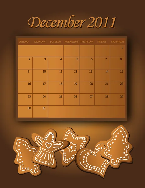 Calendrier Décembre Noël 2011 — Image vectorielle