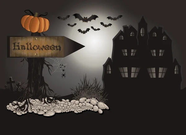 Halloween Conseil arbre pierre — Image vectorielle