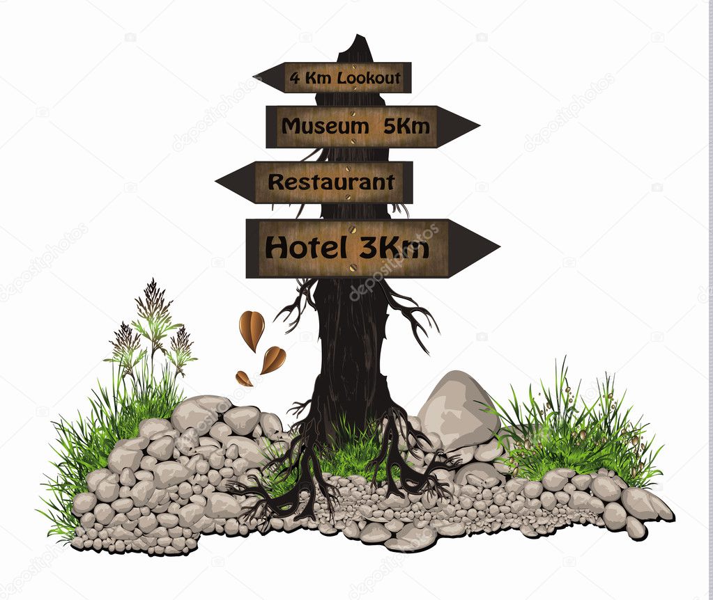 Vector Board tree wood guidepost sign