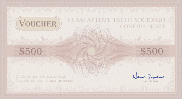 Vector Voucher Guilloche coupon certificate rose pink