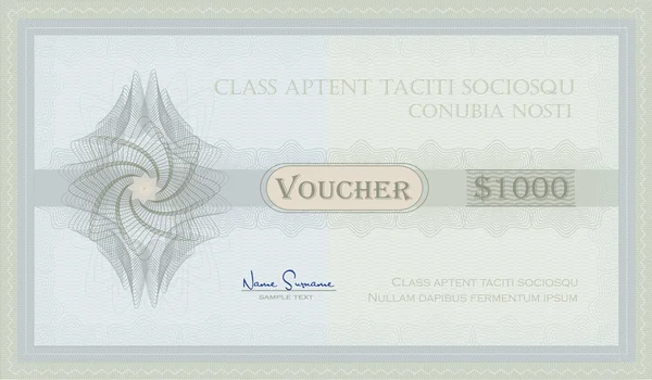 Vector Voucher Guilloche coupon certificate blue green — Stock Vector