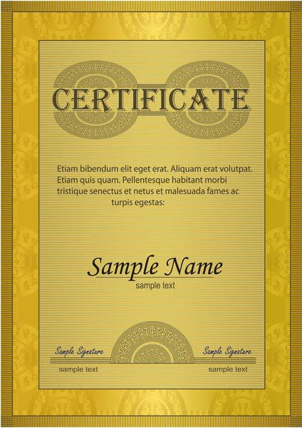 Certyfikat wektor złoty ornament rama — Wektor stockowy