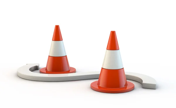 Cones de tráfego e seta — Fotografia de Stock