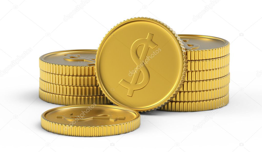 Pile of golden coins isolated