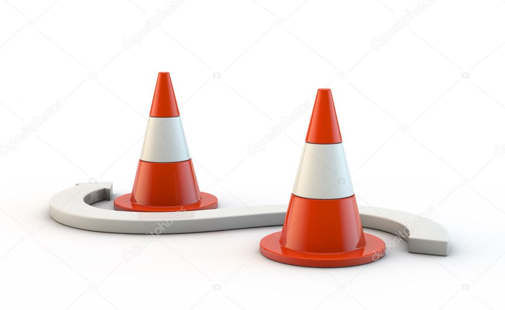 Traffic cones and arrow