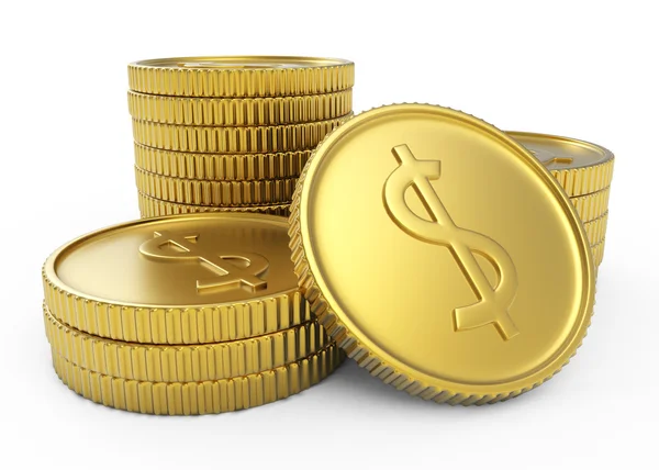 Kupie złote monety na białym tle — Zdjęcie stockowe