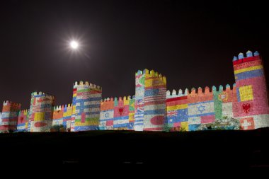 Wall illuminated by artificial light