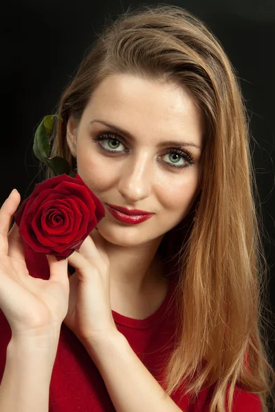 Beautiful girl with red rose — Stock Photo, Image