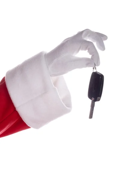 Santa claus holding car keys — Stock Photo, Image