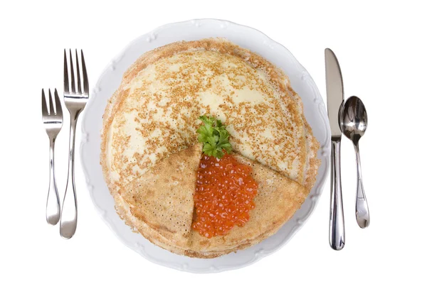 stock image Pancake with red caviar