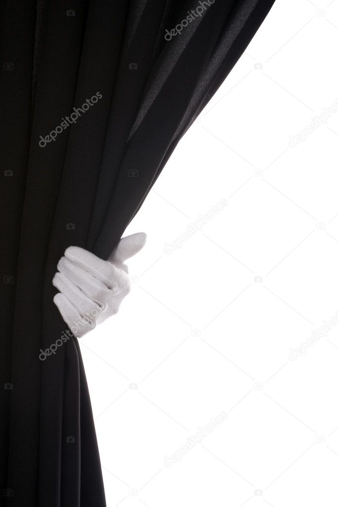 Black Curtain hand over white