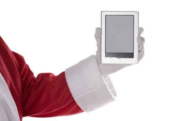 圣诞老人胳膊与电子书 — 图库照片