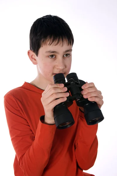 Chlapec s dalekohled — 图库照片