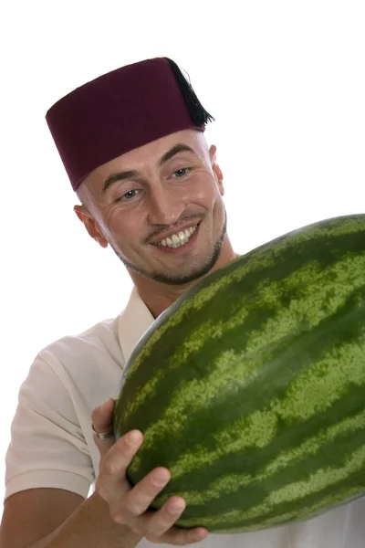 Man with watermelon — Stock Photo, Image