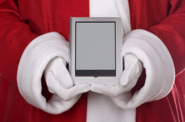 Άγιος Βασίλης, κρατώντας το e-βιβλίο — Φωτογραφία Αρχείου