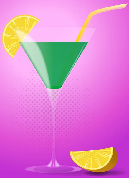 Cocktail met citroen en stro — Stockvector