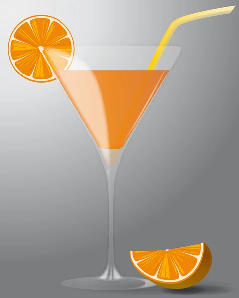 Cocktail met sinaasappel en stro — Stockvector