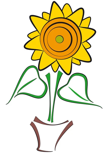 Gele zonnebloem met potflower — Stockvector