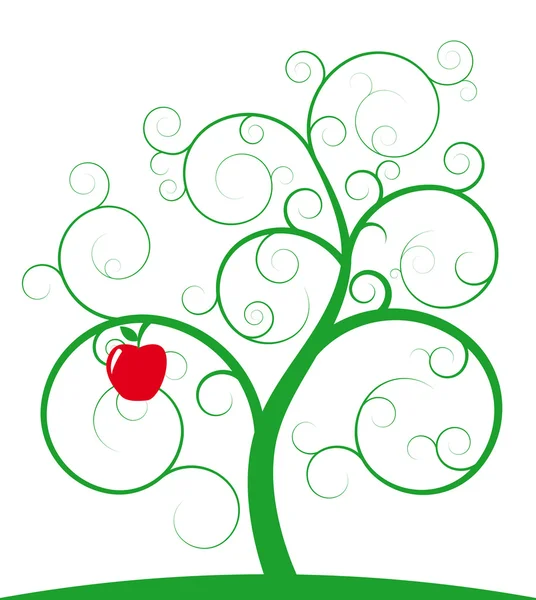Red apple and spiral tree — Stock Vector