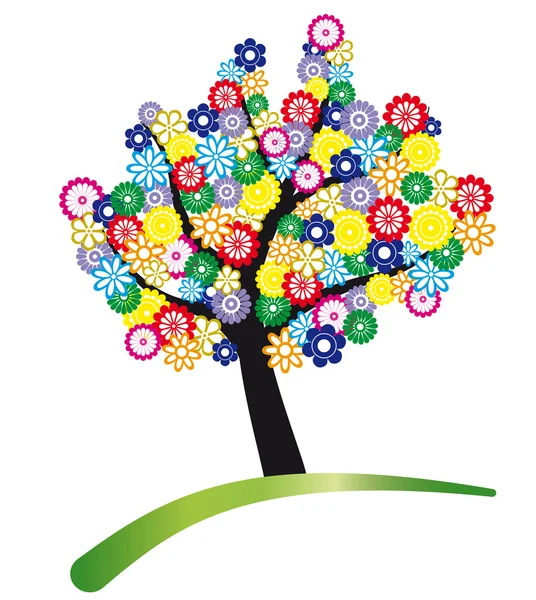 Arbre stylisé avec des fleurs — Image vectorielle