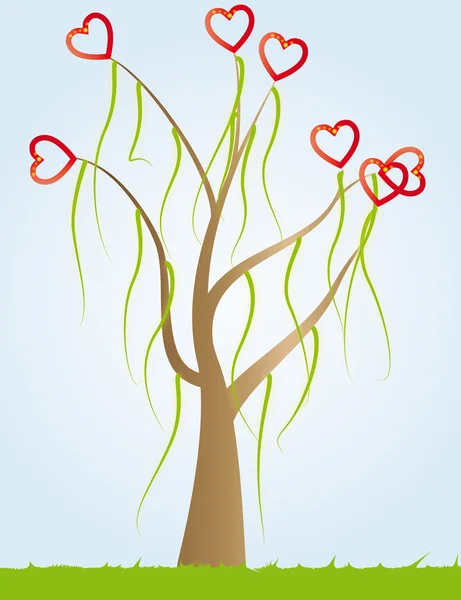 Baum mit roten Herzen — Stockvektor