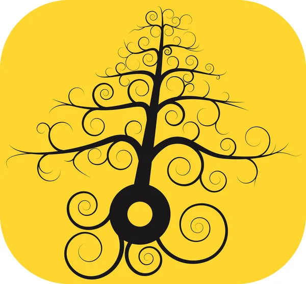 Чорне спіральне дерево з корінням — стоковий вектор