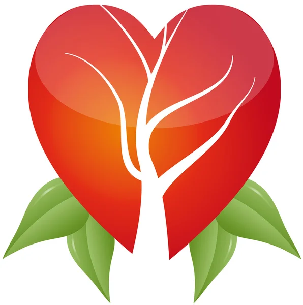 Albero nel cuore con foglie — Vettoriale Stock