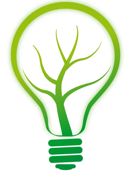 Lâmpada de bulbo verde com árvore — Vetor de Stock