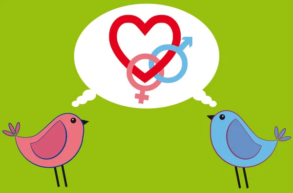 A szerelem rózsaszín és kék madár — Stock Vector