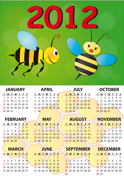 蜂の 2012 年カレンダー — ストックベクタ