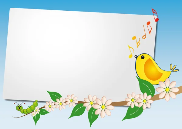Feuille avec chant d'oiseau — Image vectorielle