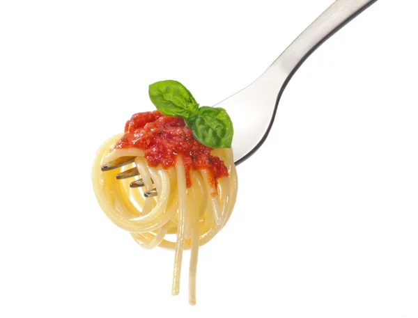 stock image Spaghetti with tomato and basil