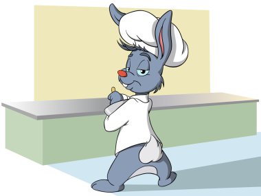 Cartoon bunny mixes the ingredients in a bowl clipart