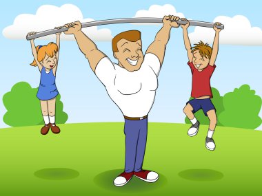 Father of a family playing sports with children clipart