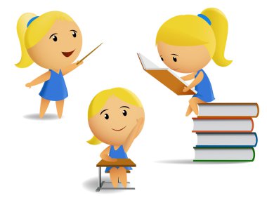 Set of student school girls clipart