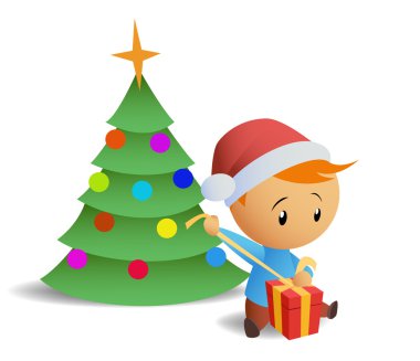 Little boy open gift box clipart