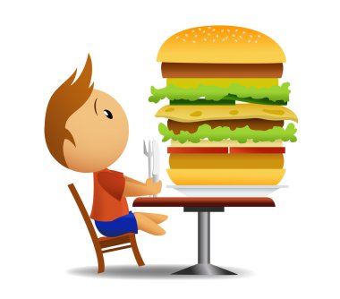 Erkekler çok büyük hamburger yiyeceksin