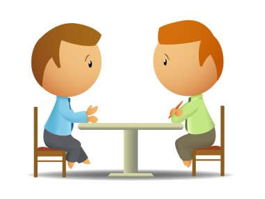 Two businessmen talk at the table clipart