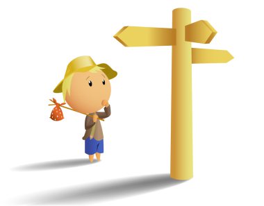 Young tramp make choice on crossroad clipart