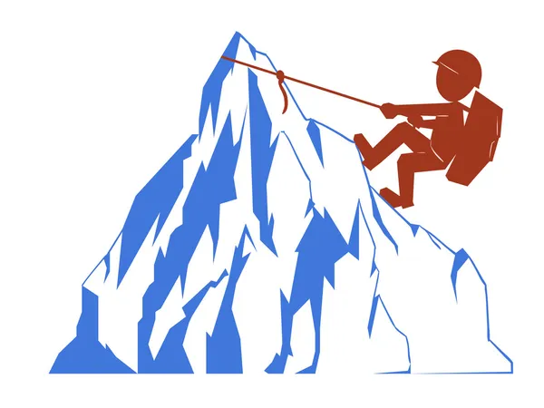Силуэт альпинист с синей скалой — стоковый вектор