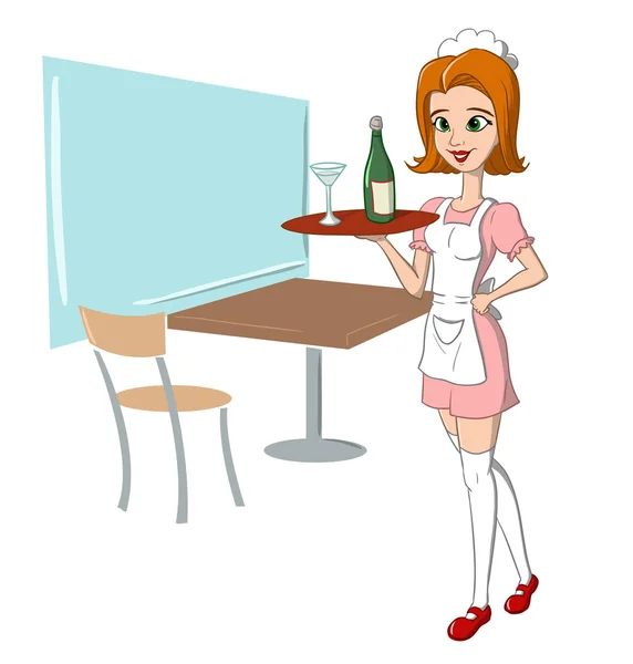 Waitress with tray — Stock Vector