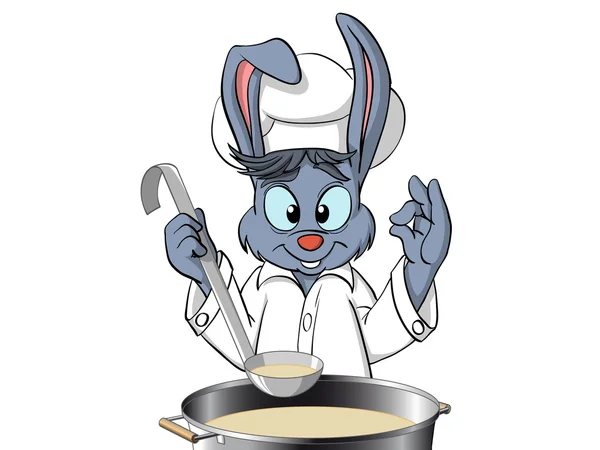 Bunny chef memasak supnya. - Stok Vektor