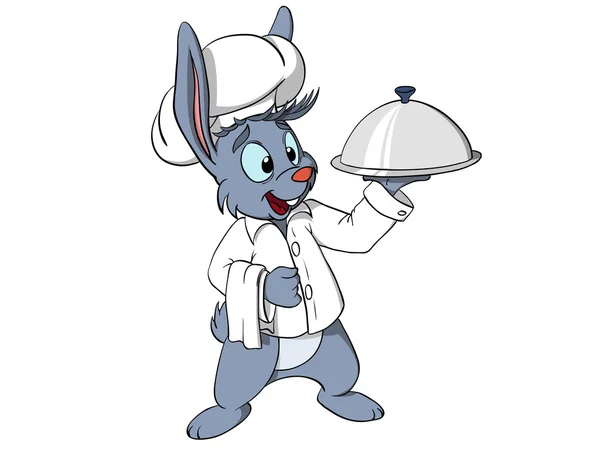 Bunny karikatura šéfkuchař drží podnos — Stockový vektor